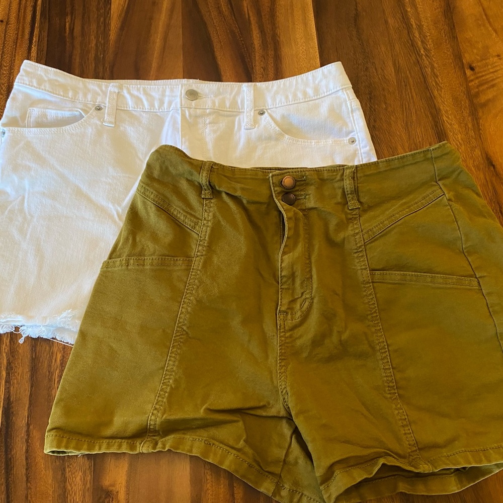 Universal Thread Set of Olive Green and Frayed White Denim Women's Shorts